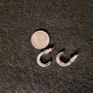 Silvertone Half Loop Earrings w/Clear Stones Pierced